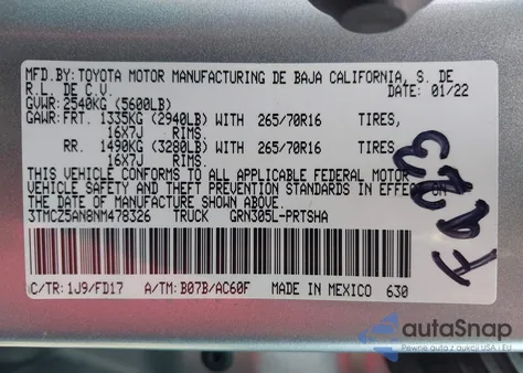 2022 Toyota Tacoma Trd Off Road из США, поврежденный, VIN 3TMCZ5AN8NM478326